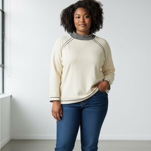 Chicos Cream Top with Black Accents